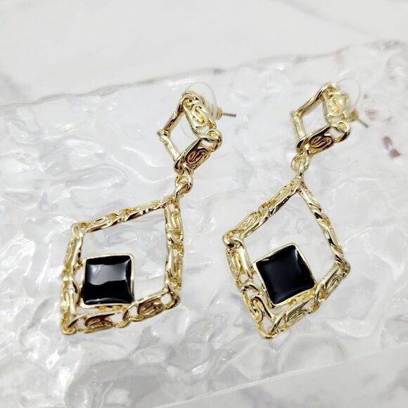 2/$20 Brand New Gold Tone With Black Fashion Earrings - Picture 4 of 6
